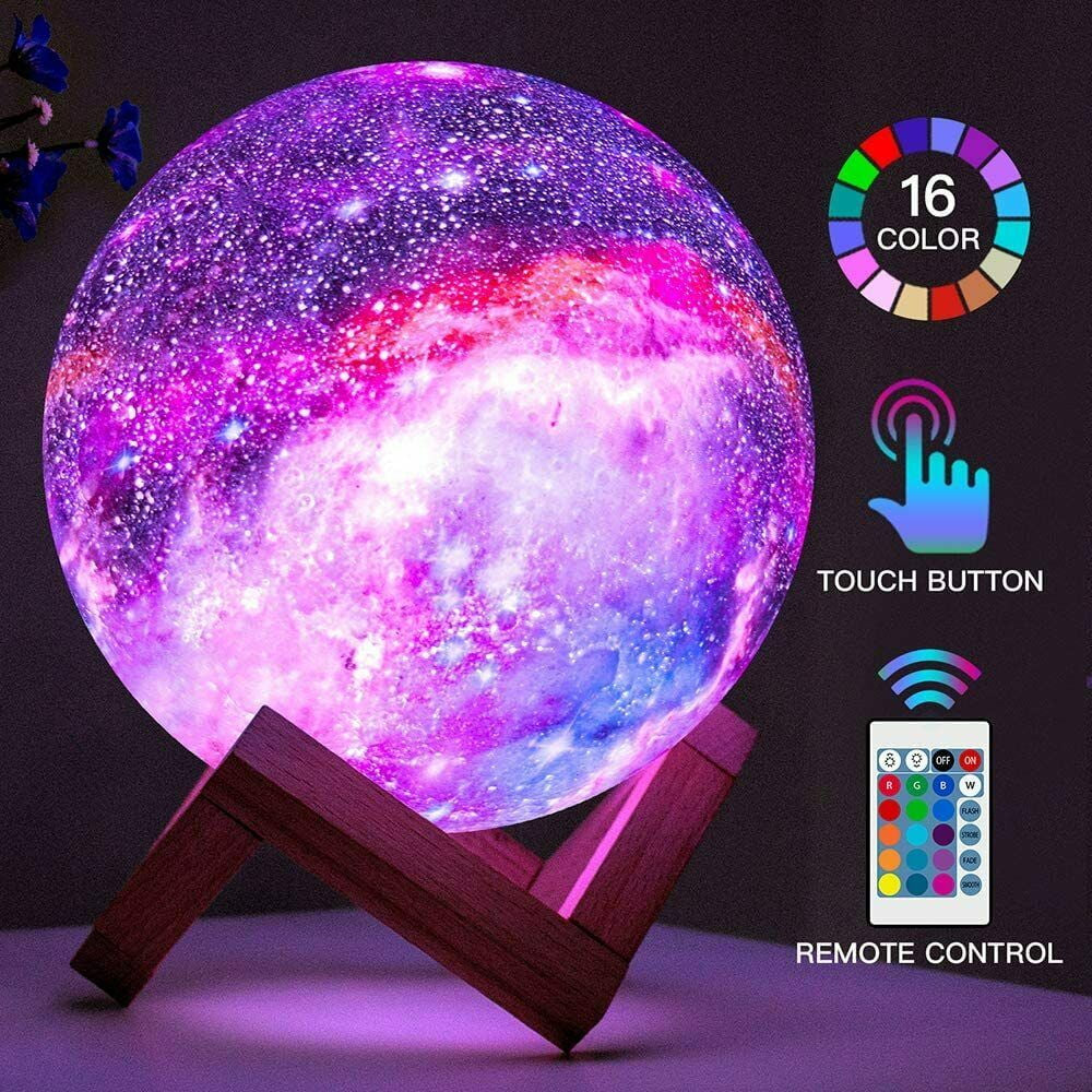 16 Colors RGB Moon Light with Stand & Remote Control, Remote & Touch Control USB Lamp