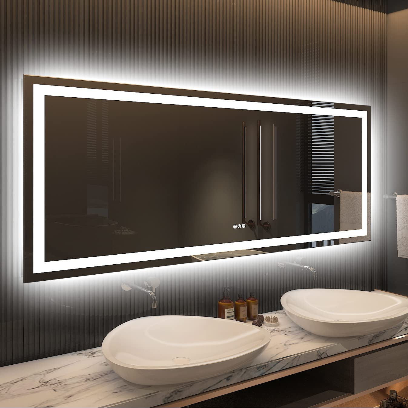 60" X 28" LED Bathroom Mirror for Wall, Backlit + Front-Lighted Vanity Mirror