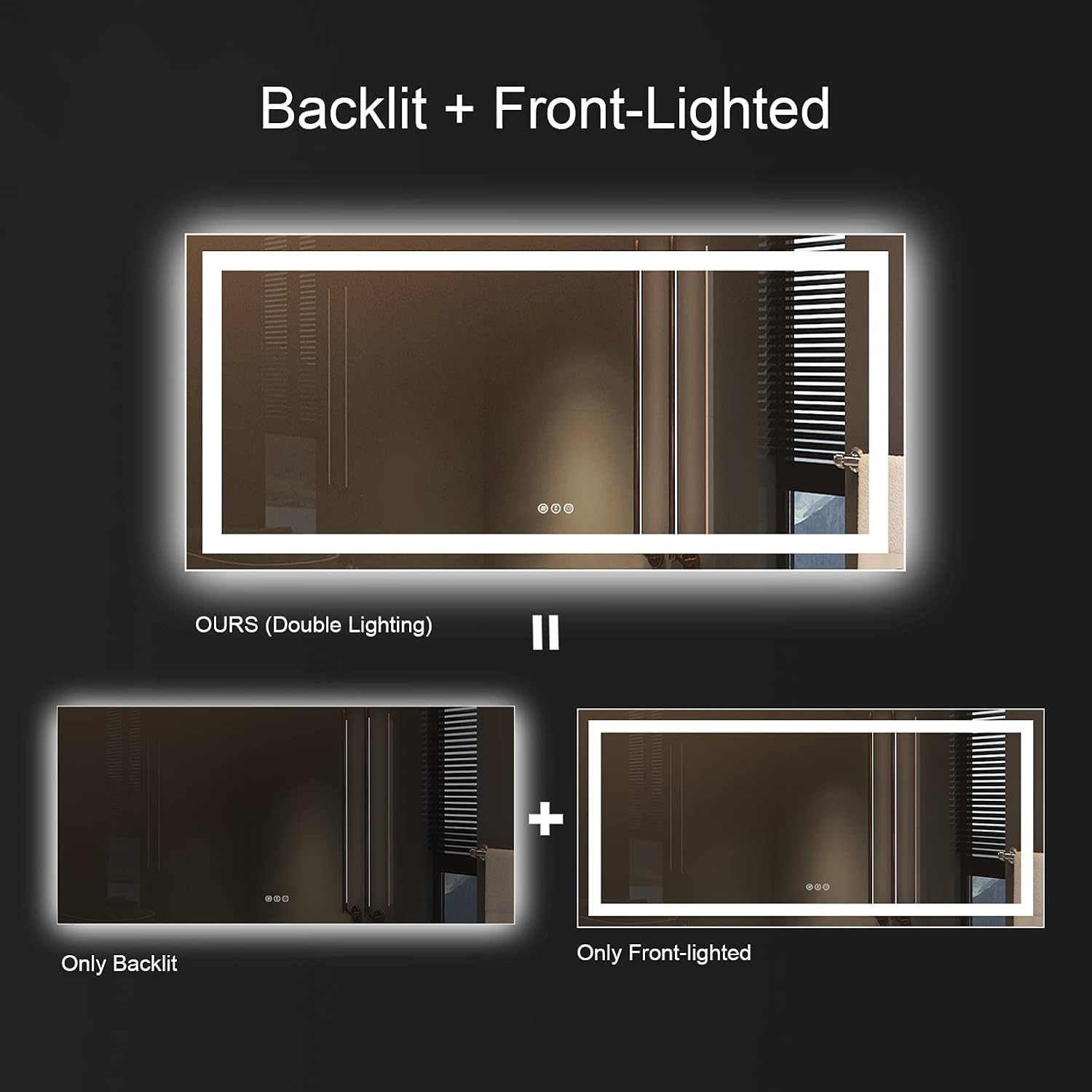 60" X 28" LED Bathroom Mirror for Wall, Backlit + Front-Lighted Vanity Mirror