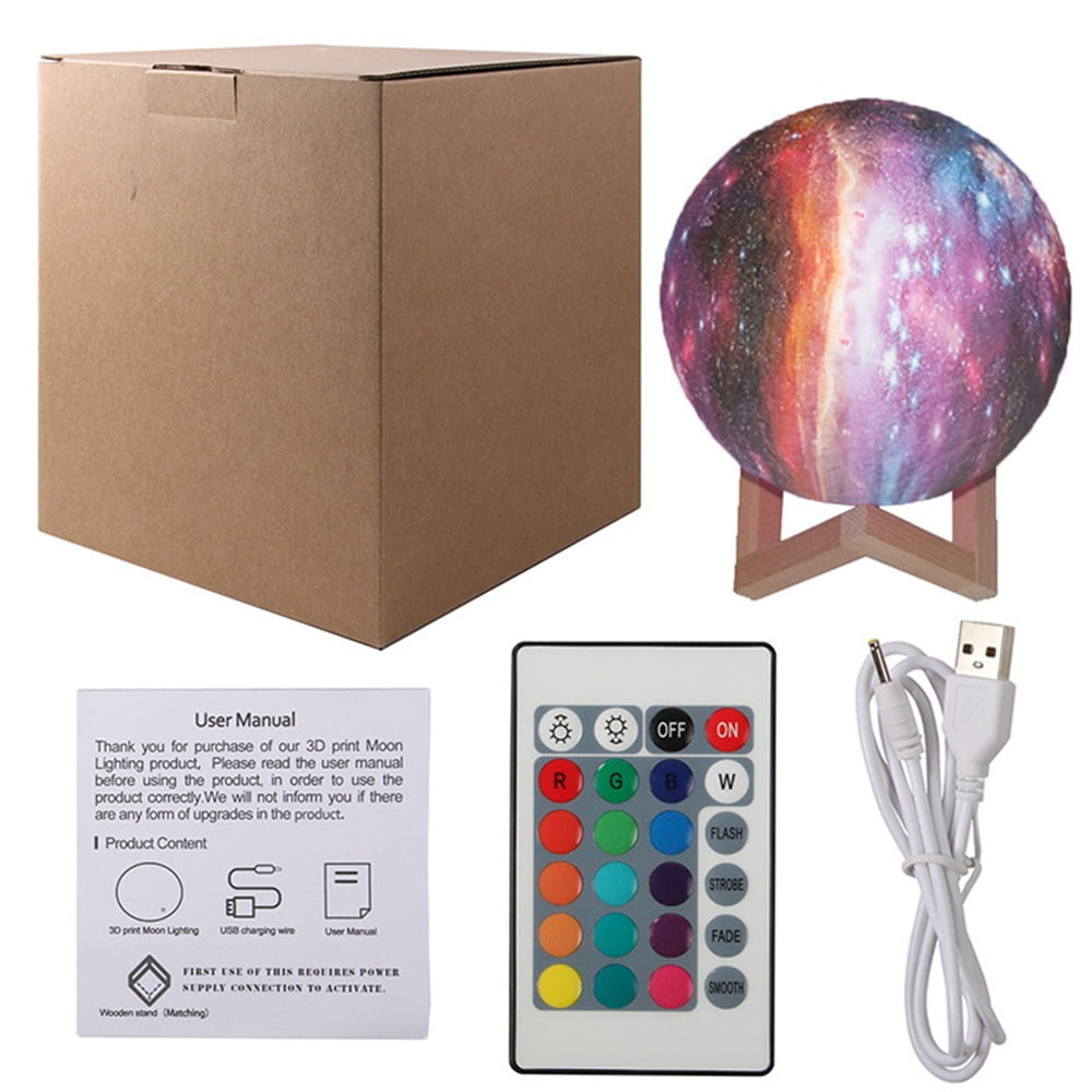 16 Colors RGB Moon Light with Stand & Remote Control, Remote & Touch Control USB Lamp