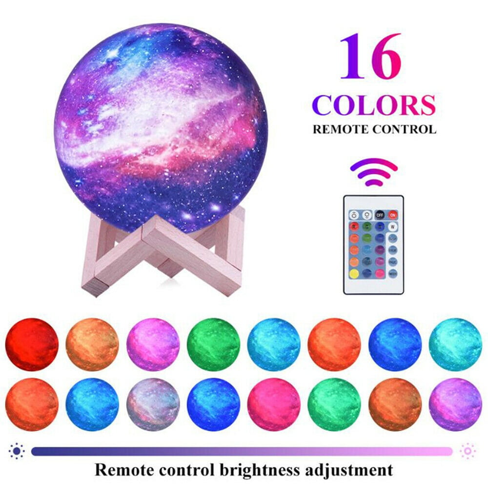 16 Colors RGB Moon Light with Stand & Remote Control, Remote & Touch Control USB Lamp