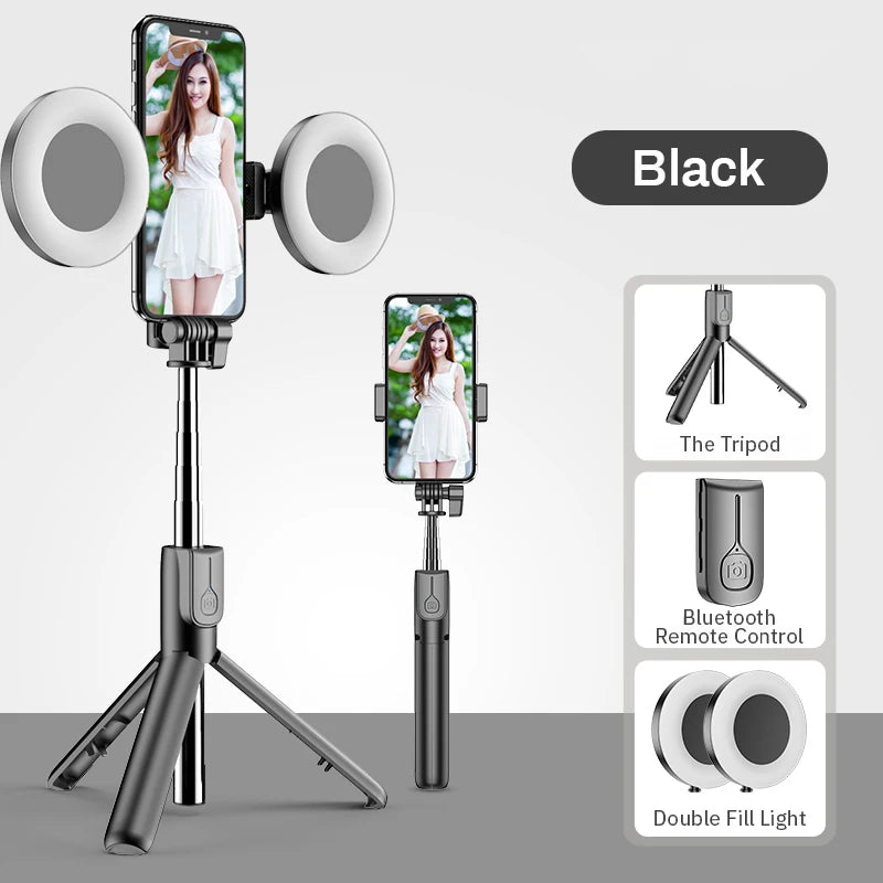 4 in 1 Wireless Bluetooth Compatible Selfie Stick LED Ring Light Extendable Handheld Tripod