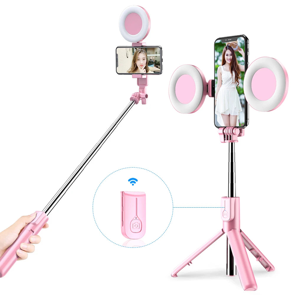 4 in 1 Wireless Bluetooth Compatible Selfie Stick LED Ring Light Extendable Handheld Tripod