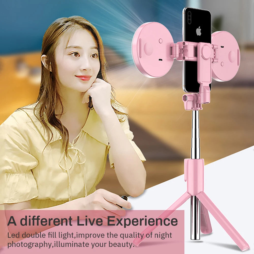 4 in 1 Wireless Bluetooth Compatible Selfie Stick LED Ring Light Extendable Handheld Tripod