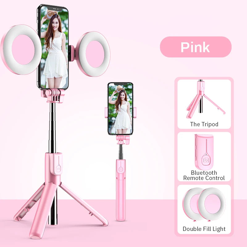 4 in 1 Wireless Bluetooth Compatible Selfie Stick LED Ring Light Extendable Handheld Tripod