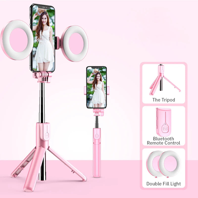 4 in 1 Wireless Bluetooth Compatible Selfie Stick LED Ring Light Extendable Handheld Tripod