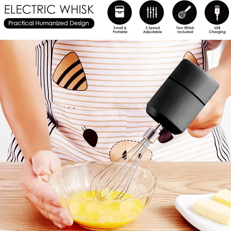 Cordless Hand Mixer, Electric Whisk, USB Rechargeable Handheld Electric Mixer with 3-Speed