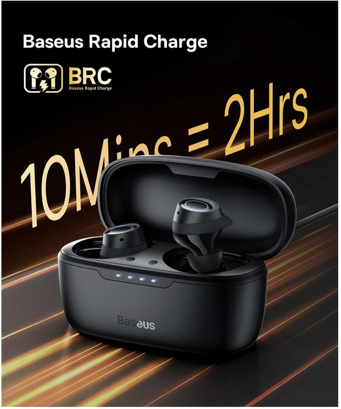 Baseus Wireless Earbuds, 140H Playback -48Db Active Noise Cancelling Bluetooth 5.3 Earbuds with IPX6 Waterproof, Low Latency Fast Charge