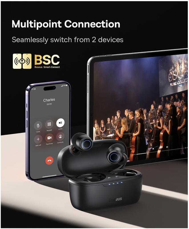 Baseus Wireless Earbuds, 140H Playback -48Db Active Noise Cancelling Bluetooth 5.3 Earbuds with IPX6 Waterproof, Low Latency Fast Charge